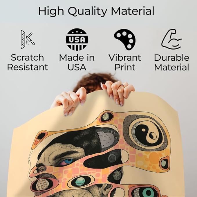 InkFlow Posters Surreal Abstract Portrait Poster - Creative Line Art with Bold Eyes and Geometric Patterns - Modern Graphic Print for Living Room, Bedroom, Office - 24x32 Unframed Canvas Print