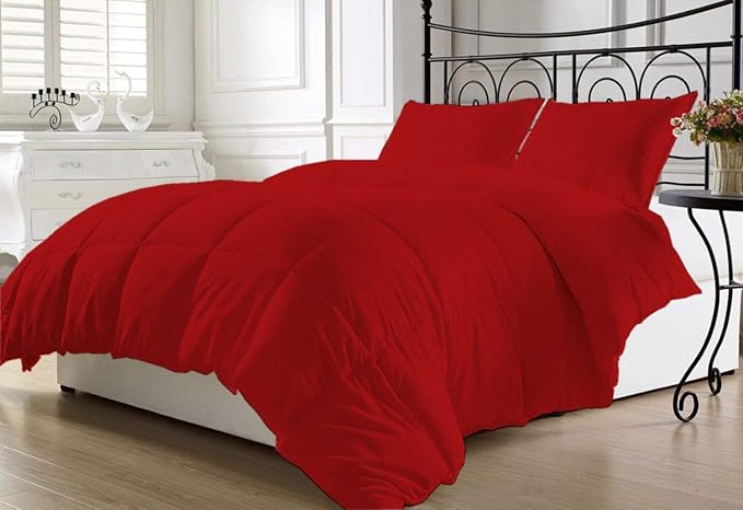 Luxurious and Hypoallergenic 600 Thread Count 1 Piece Down Alternative Comforter 100% Egyptian Cotton Solid (Twin/Twin XL, Blood Red)