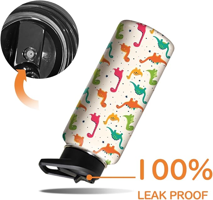 18oz Cute Dinosaur Water Bottle with Handle and Flip Straw, Animal Sports Stainless Steel Insulated Cup Travel Coffee Mug Tumbler, Birthday Mothers Day Chritmas Gifts for Women