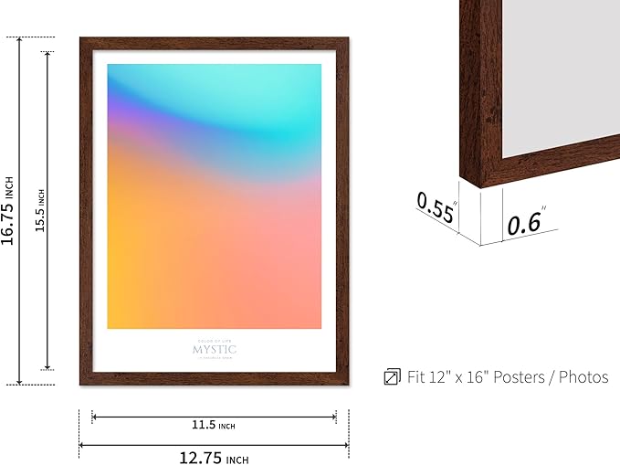 Monem Art Mystic Iridescent Gradient Print - Minimalist Abstract Color Field Poster - Wall Decor for Living Room, Bedroom or Office - 12x16 Brown Framed Wall Art by Rs Lab Studio