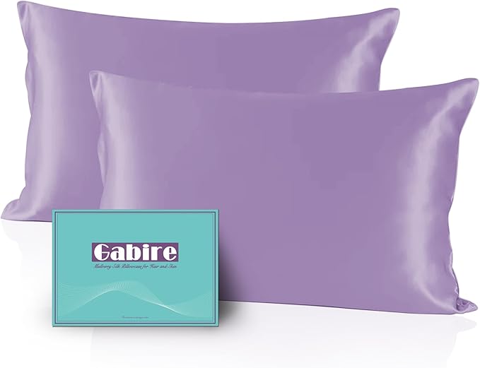 Gabire Mulberry Silk Queen Size Pillow Cases Set of 2, Ultra Smooth Soft Cooling Organic Silk Pillowcases with Hidden Zipper, Prevent Acne Silk Pillow Cases 2 Pack Queen (20"×30"), Lavender