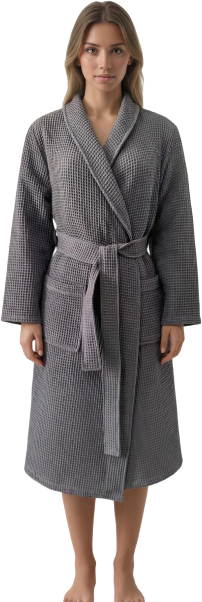 Women's Turkish Waffle Robe, Lightweight Cotton Long Bathrobe for Women
