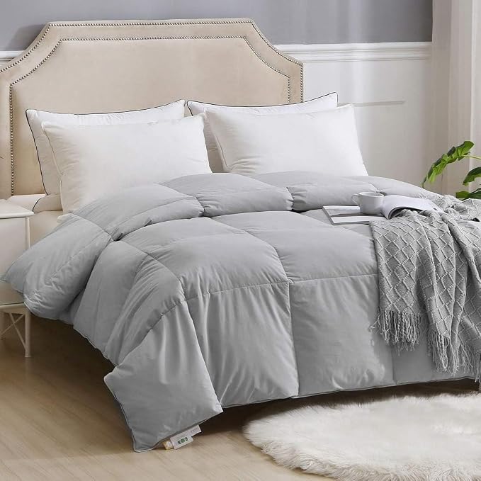 APSMILE Queen Size Feather Down Fiber Comforter - Ultra Soft All Seasons Cotton Duvet Insert Medium Warm Quilted Bed Comforter with Corner Tabs (90x90, Cloud Grey)