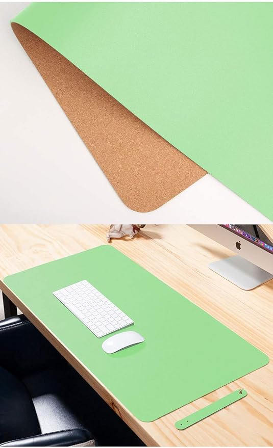 Ruby Lil Natural Cork & Leather Desk Writing Mat, Dual Use Desk Matt for Desktop,Multifunctional Office Desk Pad, PU Leather Mouse Pad,Light Green,31"x 16"