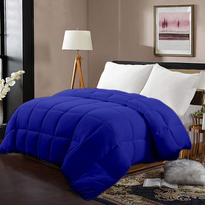 All Season Hypoallergenic Luxurious Down Alternative Cotton Comforter, Ultra-Soft 750 Fill-Power Oversized King Size Measures 116" x 98", Royal Blue