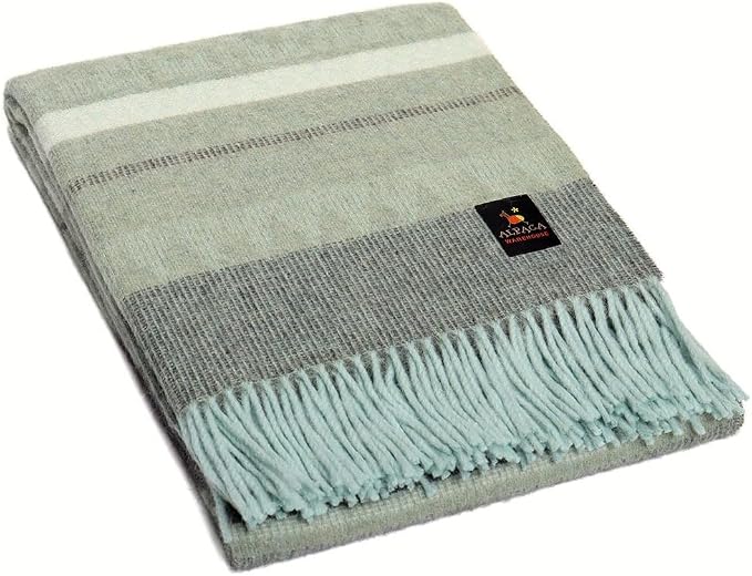 Alpaca Wool Blanket Throw Cherokee Design for Bed Couch Sofa Soft Warm Peruvian Alpaca Wool Blankets 72" x 60" (Mint Green/Sage/Gray)