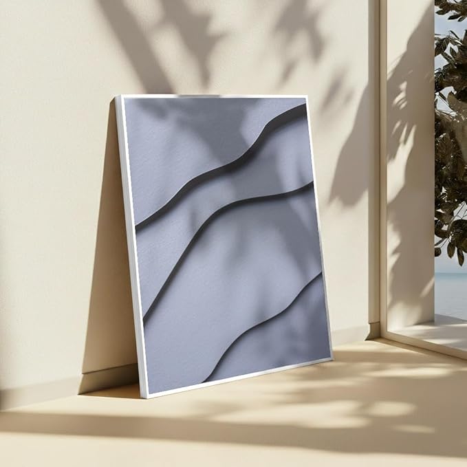 Monem Art Minimalist White Paper Waves Print - Abstract Scandinavian Texture Poster - Wall Decor for Living Room, Bedroom or Office - 8x10 White Framed CANVAS Wall Art by Mareike Bohmer