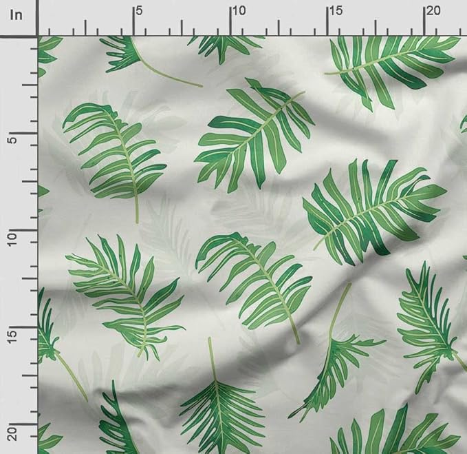 Soimoi Leaves Print - Green, Viscose Rayon Fabric Material - 42 Inch Wide, 1 Yard, Unstitched Material for Dresses, Blouses, Skirts, Sleepwear, Kids Clothing