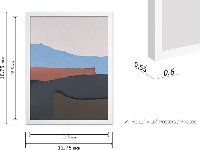 Monem Art Abstract Mountain Landscape Collage Print - Minimalist Scandinavian Art Poster - Wall Decor for Living Room, Bedroom or Office - 12x16 White Framed Wall Art by Mareike Bohmer