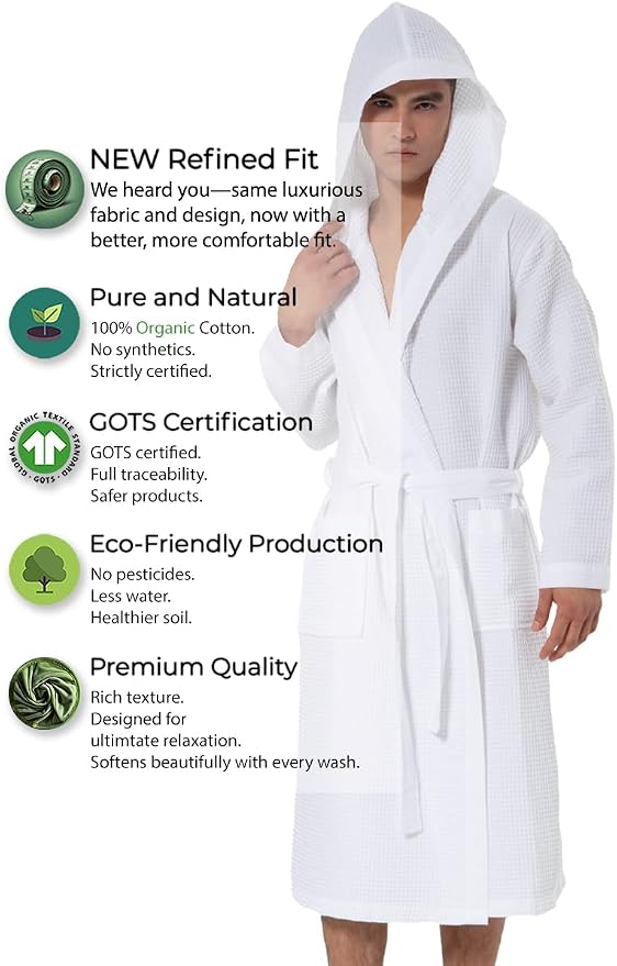 SEYANTE Turkish Cotton Waffle Robe for Men – Organic GOTS Certified Spa Bathrobe, Lightweight Kimono, Soft Cotton Bathrobe