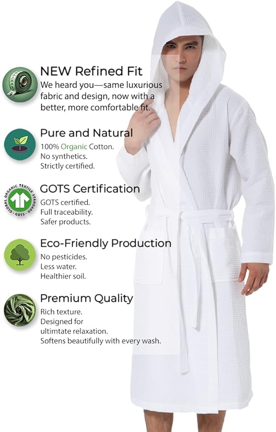 SEYANTE Turkish Cotton Waffle Robe for Men – Organic GOTS Certified Spa Bathrobe, Lightweight Kimono, Soft Cotton Bathrobe