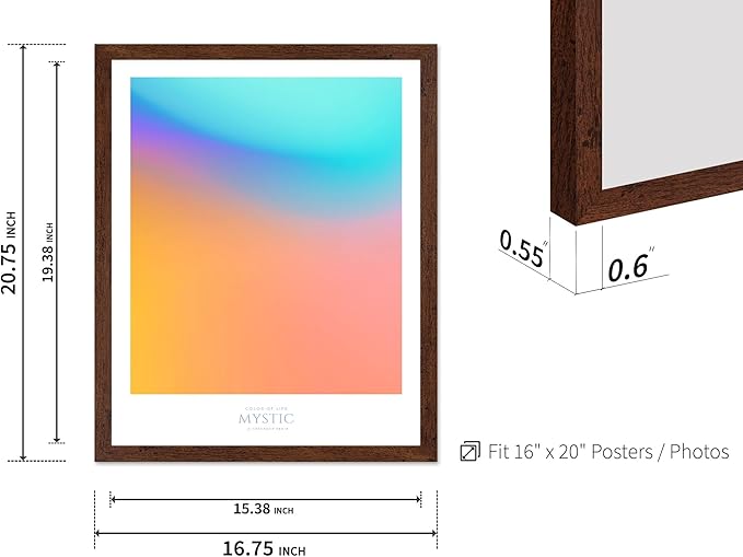 Monem Art Mystic Iridescent Gradient Print - Minimalist Abstract Color Field Poster - Wall Decor for Living Room, Bedroom or Office - 16x20 Brown Framed Wall Art by Rs Lab Studio