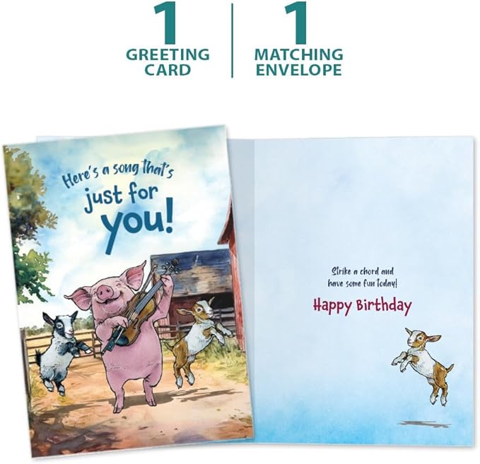Tree-Free Greetings Barnyard Chords Birthday Card - 1 Recycled 5x7 Card & Matching Envelope, Thick Cardstock, Made in USA - Silly Musical Animals