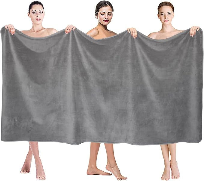 JML Extra Large Bath Sheet Towels Set of 2, 40"x80"- 350GSM Fleece Microfiber Body Towel Set for Adult - Super Soft Absorbent, Lint Free BathSheet for Sauna Yoga Hotel Shower Pool, Grey