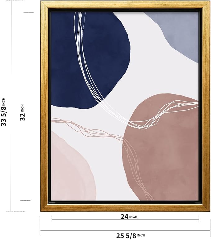 Monem Art Abstract Organic Shapes Print - Scandinavian Blue Geometric Poster - Wall Decor for Living Room, Bedroom or Office - 24x32 Gold Framed CANVAS Wall Art by Mareike Bohmer