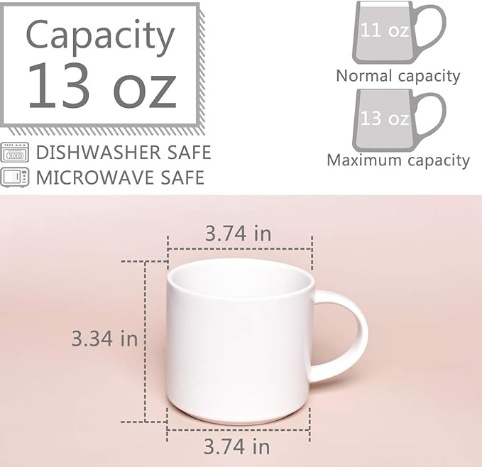 Bosmarlin Matte Ceramic Coffee Mug for Office and Home, 13 oz, Suitable for Dishwasher and Microwave(White, 1)
