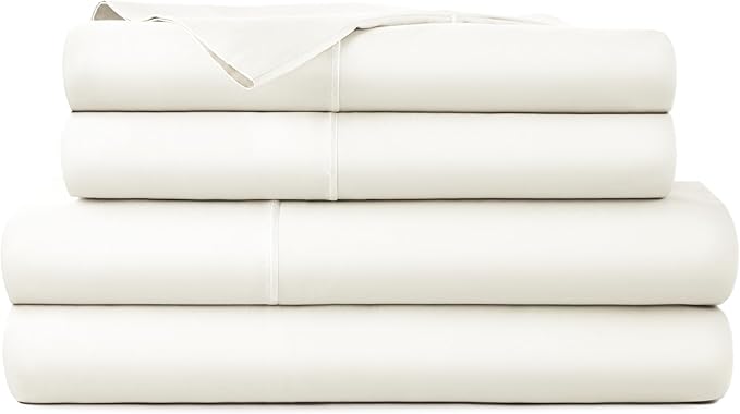 Whisper Organics, 100% Organic Cotton Sheets - 300 Thread Count Bed Sheets Set - Premium Quality Sheets - Deep Pocket Sheet Set - GOTS Certified, Natural (Queen Size)