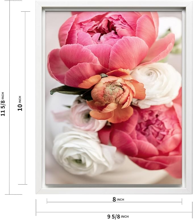 Monem Art Pink Peony Floral Macro Photography Print - Romantic Flower Art Poster - Wall Decor for Living Room, Bedroom or Office - 8x10 White Framed CANVAS Wall Art by Mareike Bohmer