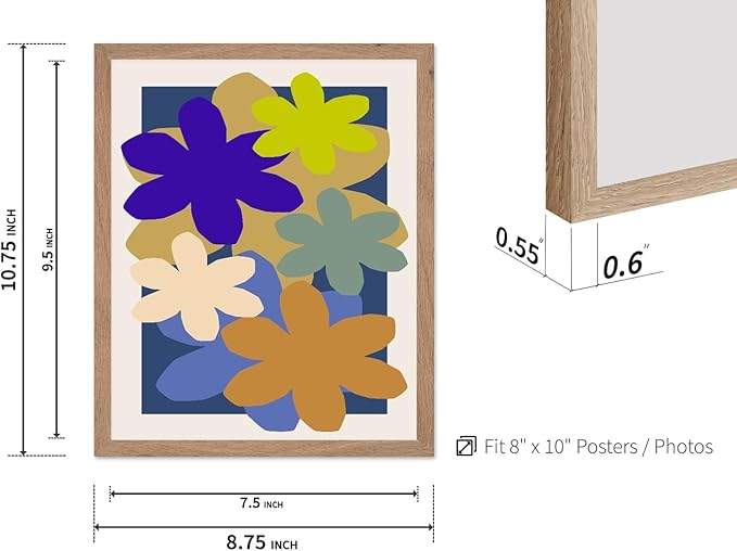 Monem Art Colorful Abstract Floral Shapes Print - Modern Minimalist Flower Art Poster - Wall Decor for Living Room, Bedroom or Office - 8x10 Beige Framed Wall Art by Rs Lab Studio