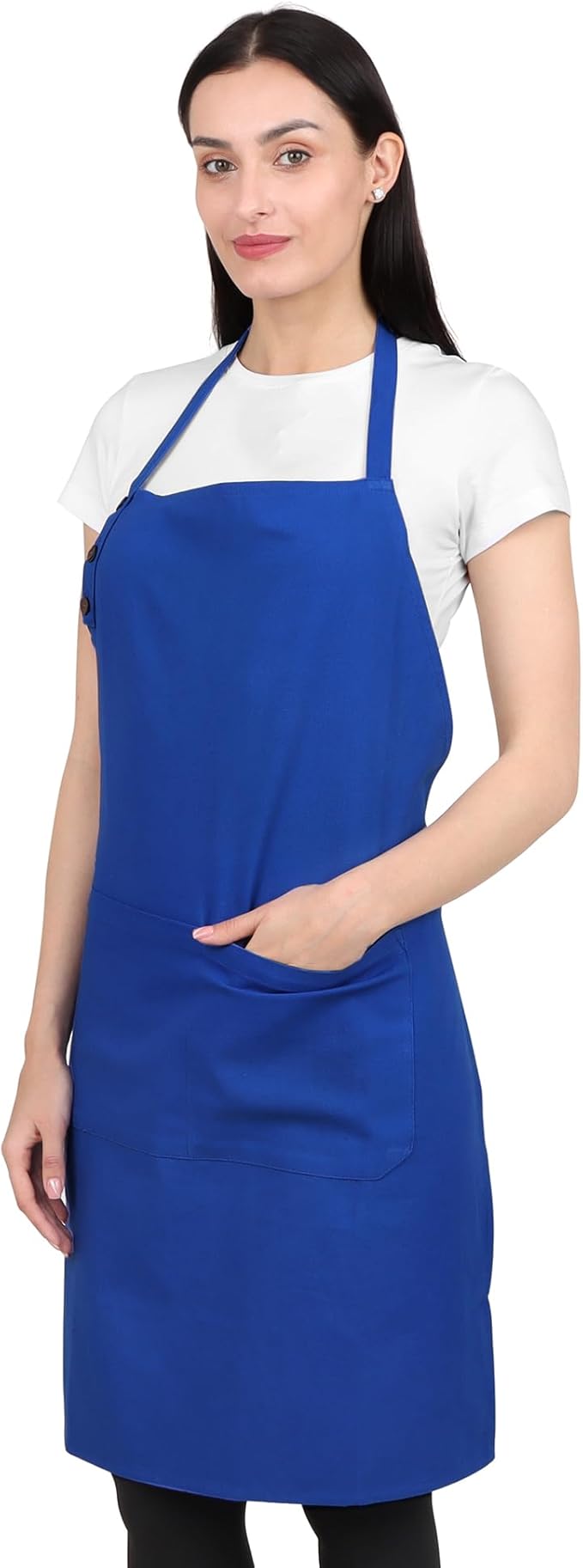 Kitchen Apron Cotton Waterdrop Resistant with adjustable Aprons for Women with Pockets 9 Color option Cooking (Navy blue/royal blue)