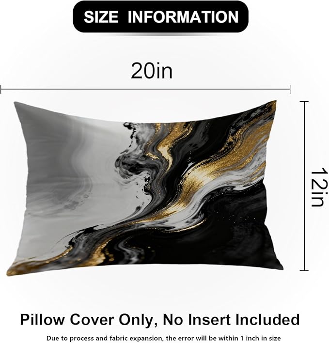 Shrahala Black and White Decorative Throw Pillow Cover, Abstract Hand Black and White with Gold Close Lumbar Pillowcase Blended Double-Sided No Inserts for Bedroom Living Room Set of 2 (12 X 20 in)