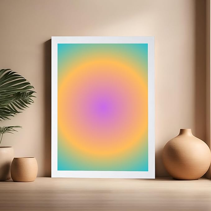 Monem Art Radiant Gradient Glow Print - Modern Abstract Color Field Poster - Wall Decor for Living Room, Bedroom or Office - 16x20 White Framed Wall Art by Rs Lab Studio