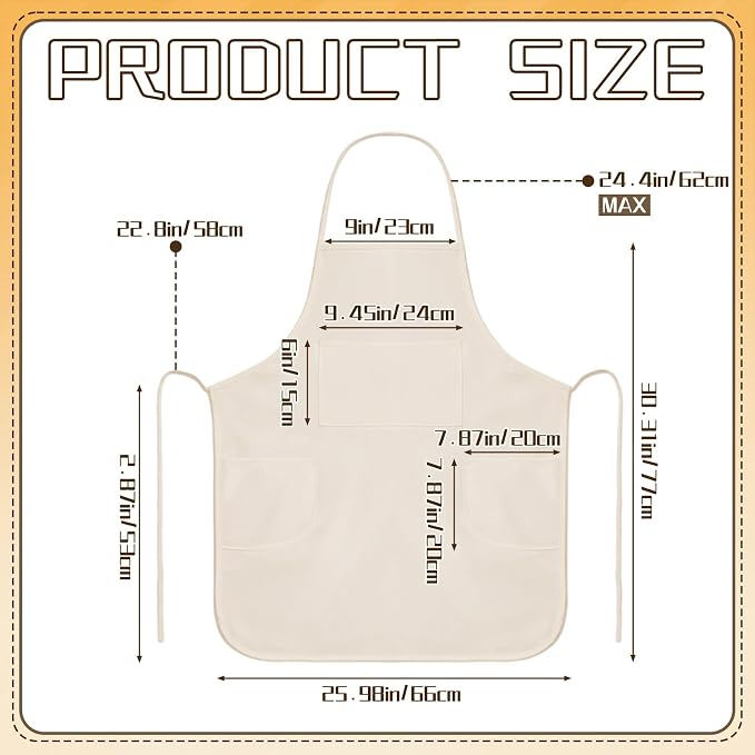 Painting Apron for Adults, Art Aprons with 3 Pockets Cotton Canvas Bib for Apron Painting Pottery Baking, Natural