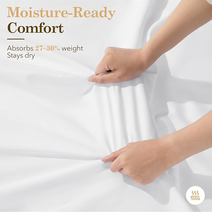 SONORO KATE 100% Organic Cotton Sheets Set - 600 Thread Count, GOTS Certified Cotton Bed Sheets, Soft, Breathable & Silky Sateen Weave Sheets, 16" Deep Pockets - 4 PC (White,King)