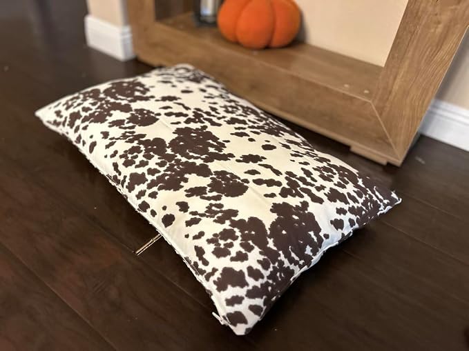 Natural Cotton Canvas Dog Bed – Raw Cotton Filled Pet Cushion Insert, Breathable Eco-Friendly Dog Mattress, Durable Washable Cover with Zipper (Cow Print Brown White, Medium 42"x29"x4")
