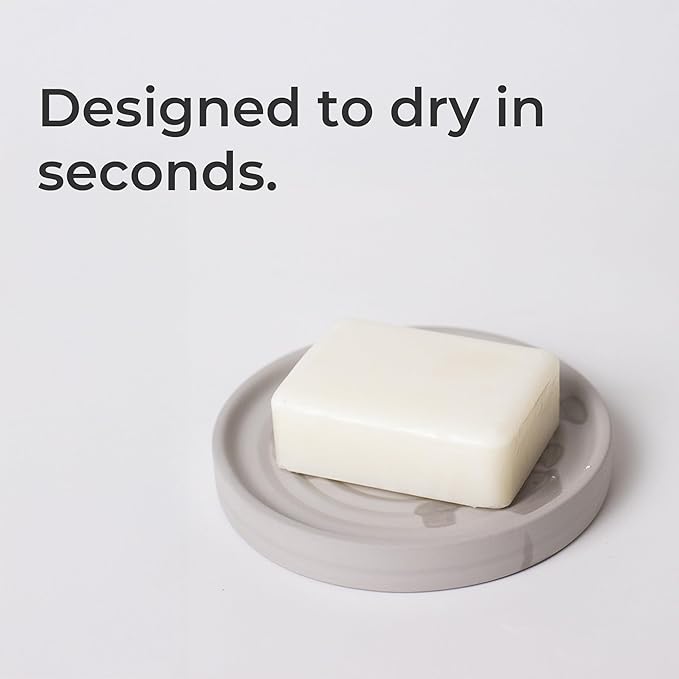 Selegna Diatomite Round Soap Dish & Soap Holder, Quick-Dry Drying Stone Bar Soap Tray with Ripple Pattern, Water-Absorbing Diatomaceous Earth Vanity Tray for Bathroom & Kitchen Countertop