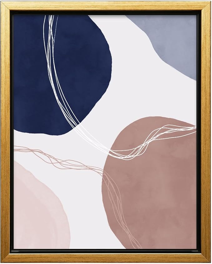 Monem Art Abstract Organic Shapes Print - Scandinavian Blue Geometric Poster - Wall Decor for Living Room, Bedroom or Office - 12x16 Gold Framed CANVAS Wall Art by Mareike Bohmer