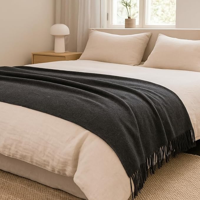 Lincove Pure Cashmere-Merino Wool Blanket - Warm & Soft Throw Blanket - 74"x55" Comfortable and Cozy Throw Blankets for Couch, Sofa, or Chair - Lightweight and Classic Throws - Graphite
