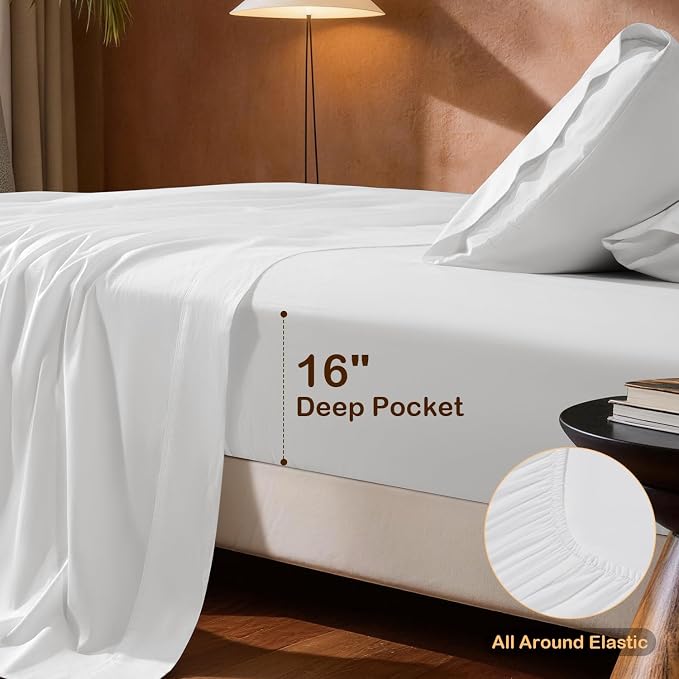 SONORO KATE 100% Organic Cotton Sheets Set - 1000 High Thread Count, GOTS Certified Long Staple Cotton Bed Sheets, Soft, Breathable 5-Star Hotel Sheets, 16" Deep Pockets - 4 PC (White,King)