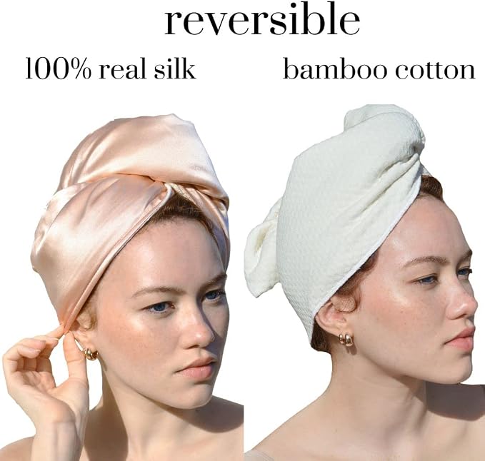 Cool Mom's Closet Pure Silk Hair Towel | Towel for Hair Satin Hair Wrap Curly Hair Towel Plopping Towel Curly Hair Plop Bamboo Cotton | Sustainable Handmade in FL (Pink, X-Large)
