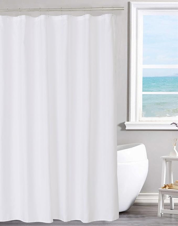N&Y HOME Fabric Shower Curtain Liner Solid White with Magnets, Hotel Quality, Machine Washable