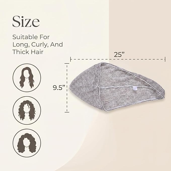 Hair Towel Wrap Microfiber Hair Towel Wrap for Women Anti-Frizz Absorbent Quick Drying Turban Drying Towels for Long Curly Thick Hairs Black & White Striped 25.59 x 7.87 Inches