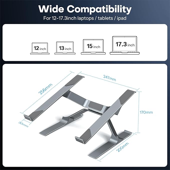 OMOTON More Stable Laptop Stand, Aluminum Adjustable Laptop Holder Stand for Desk, Ergonomic Detachable Notebook Riser Suitable for All Laptops (11-16 inch)