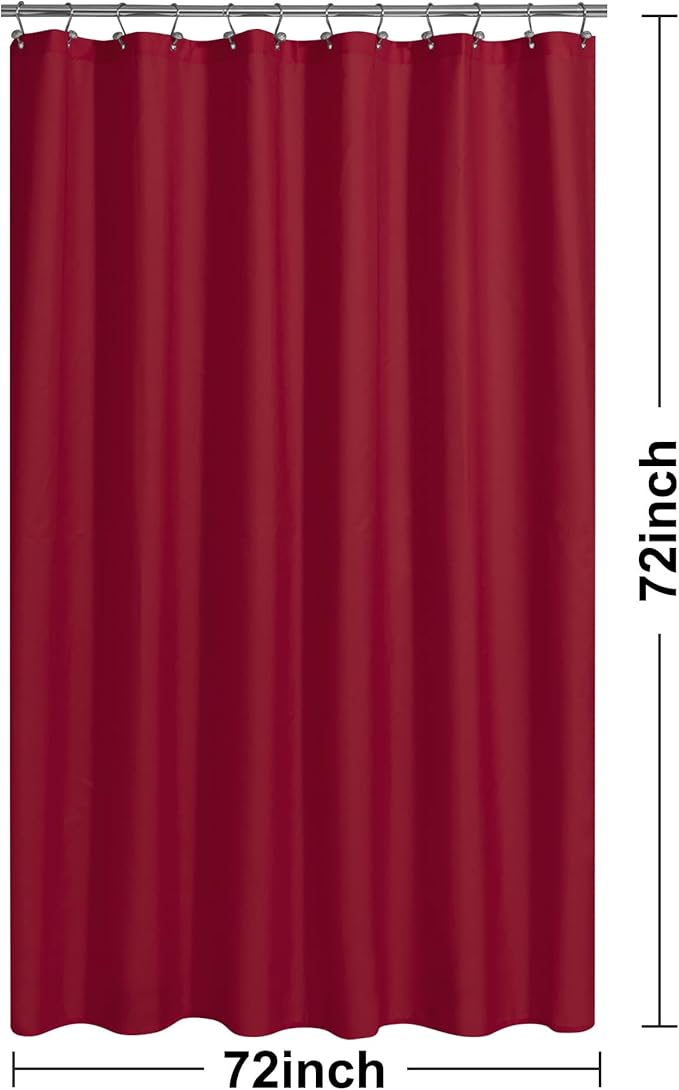 N&Y HOME Fabric Shower Curtain or Liner with Magnets - Hotel Quality Red Shower Curtain for Bathroom, Machine Washable, Water Repellent - Red, 72x72