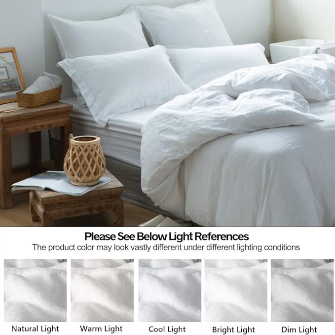 Simple&Opulence 100% Linen Duvet Cover Set 2pcs Basic Style Natural French Washed Flax Solid Color Soft Breathable Farmhouse Bedding with Button Closure - White, Twin