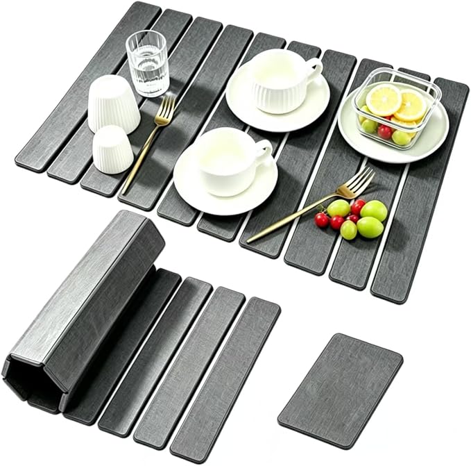 2 PCS Gray Large Stone Dish Drying Mat for Kitchen Counter,diatomaceous earth drying mat kitchen，stone dish drying mat，folding marble dry dishes for Dishes, Cups and Utensils（20"×14" & 8"x4"），