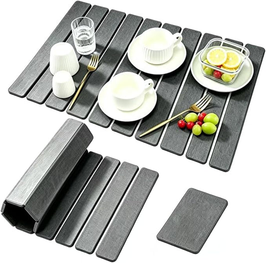2 PCS Gray Large Stone Dish Drying Mat for Kitchen Counter,diatomaceous earth drying mat kitchen，stone dish drying mat，folding marble dry dishes for Dishes, Cups and Utensils（20"×14" & 8"x4"），