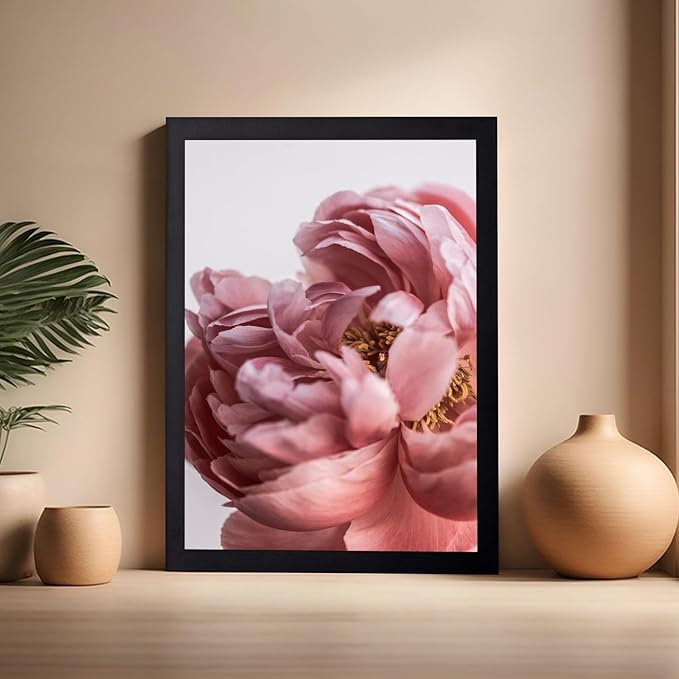Monem Art Blush Pink Peony Print - Minimalist Floral Photography Poster - Wall Decor for Living Room, Bedroom or Office - 16x20 Black Framed Wall Art by Mareike Bohmer