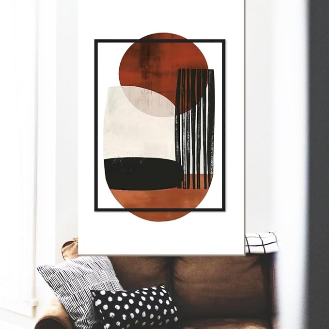 Moonow7 Rust and Black Abstract Wall Art Poster, Geometric Minimalist Print, Modern Aesthetic Decor for Living Room, Bedroom, Bathroom, Dining Room, or Home Office, Unframed Size 24x36 / 60x90 cm