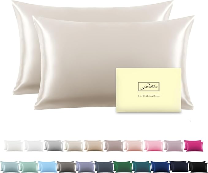 Silk Pillow Cases 2 Pack,Soft Breathable and Sliky Queen Size Pillow Cases Set of 2,Natural Mulberry Silk Pillowcase Set of 2 for Hair and Skin with Hidden Zipper (Beige,20"X 30",2pcs)