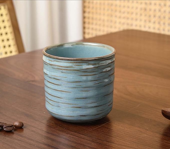 Japanese retro ceramic teacups, coffee cups, and water cups, suitable for restaurants, homes, and offices, blue.