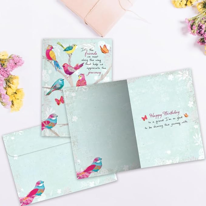 Tree-Free Greetings - Birthday Cards - Artful Designs - 1 Card + Matching Envelope - Made in USA - 100% Recycled Paper - 5"x7" - Bird Day Wishes (GO68763)