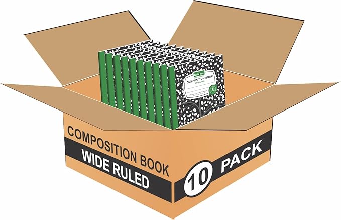 Composition Notebooks Pack of 10 Wide Ruled 200 Pages (100 Sheets) 9.75"x7.5" Black Marble Carbon Neutral Recyclable Paper Eco-Friendly School & Office Supplies For Students and Professionals