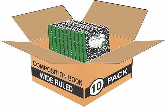 Composition Notebooks Pack of 10 Wide Ruled 200 Pages (100 Sheets) 9.75"x7.5" Black Marble Carbon Neutral Recyclable Paper Eco-Friendly School & Office Supplies For Students and Professionals