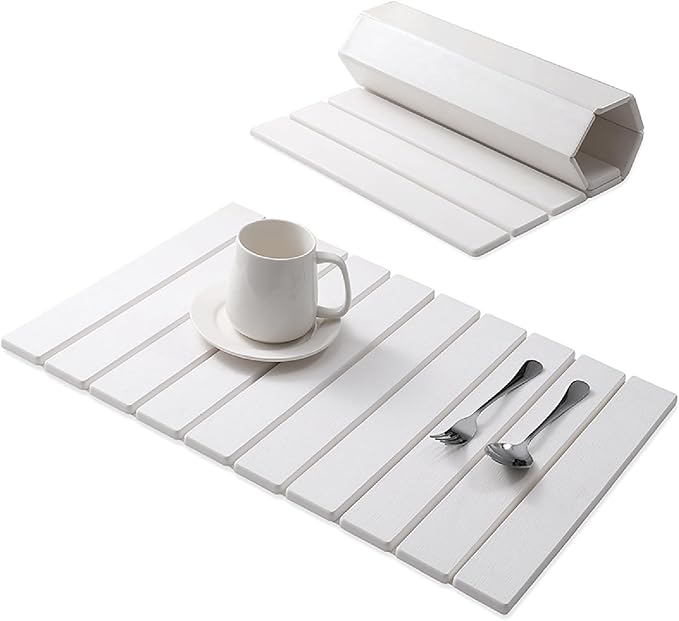 Large Stone Dish Drying Mats for Kitchen Counter, 23"L×15"W, Super Absorbent Fast Drying, Collapsible Diatomaceous Earth Dish Drying Mat - Rectangular, White