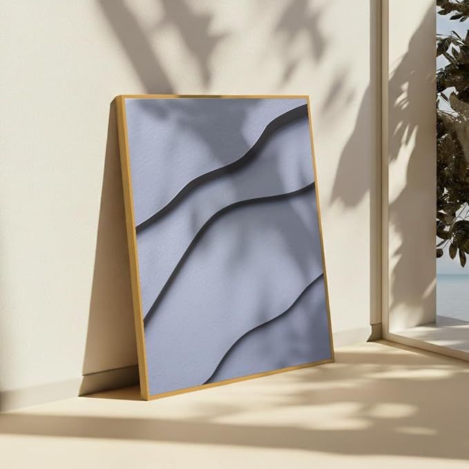 Monem Art Minimalist White Paper Waves Print - Abstract Scandinavian Texture Poster - Wall Decor for Living Room, Bedroom or Office - 12x16 Gold Framed CANVAS Wall Art by Mareike Bohmer